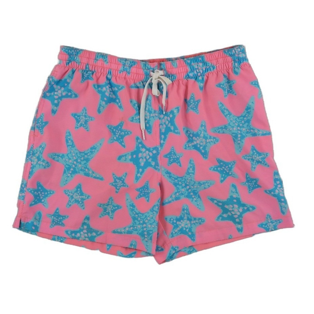 Chubbies Swim Trunks Men's Size Medium Pink Starfish Print Drawstring Mesh Lined